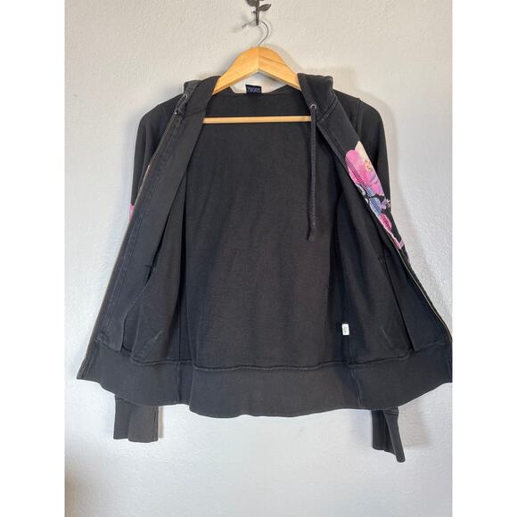 Y2K Lucky Brand Asian Floral Full Zip Hoodie Small Grunge Cherry Blossoms Black - Picture 6 of 9